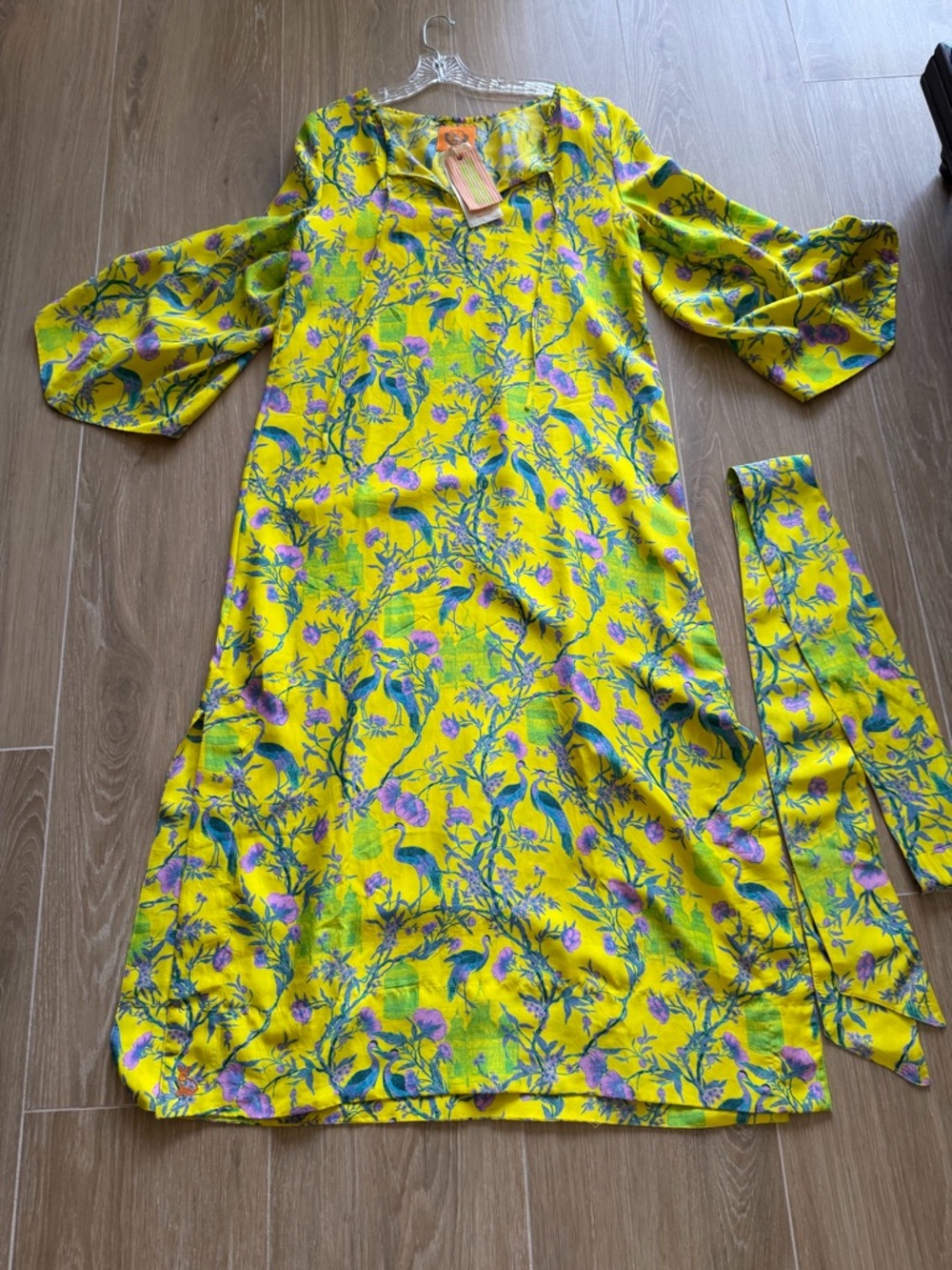 Coniglio Palm Beach Yellow Floral Dress with Sash Gail Dress